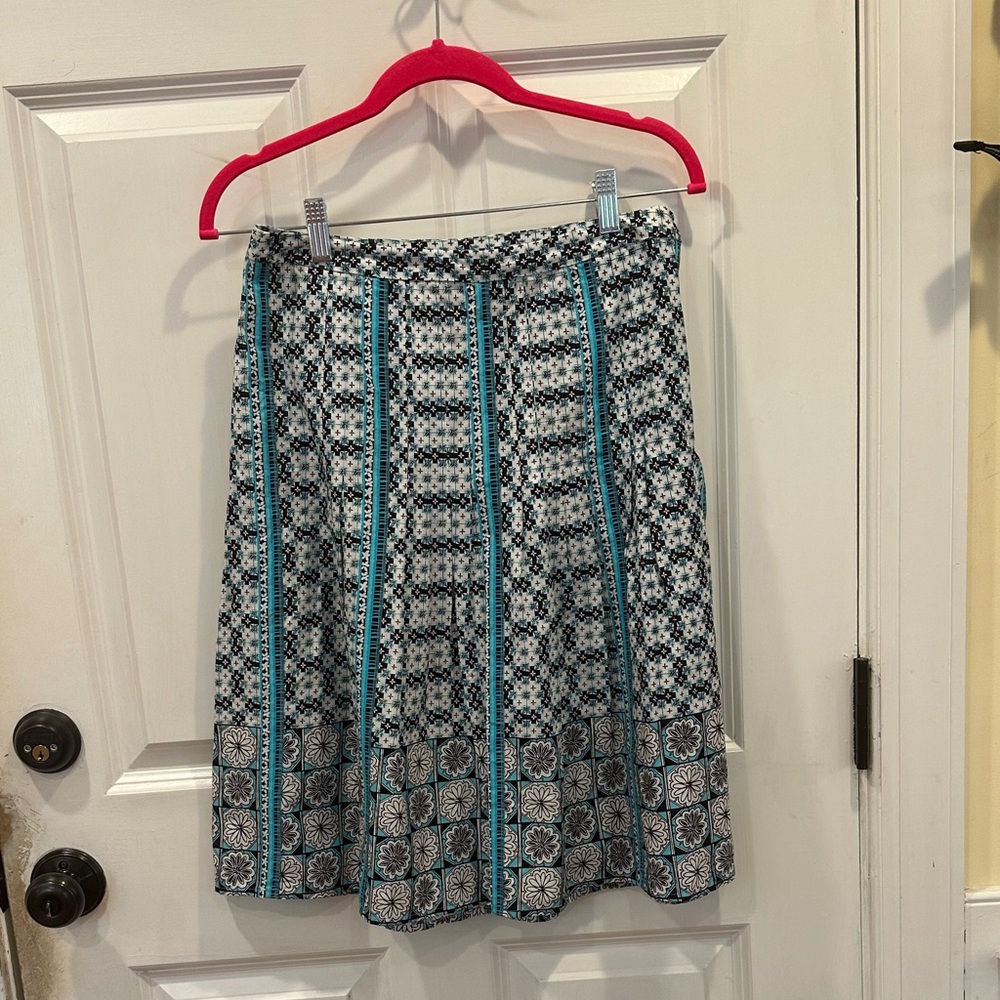 LOFT Black and Blue Geometric A-Line Skirt